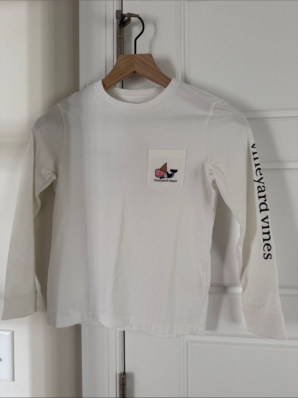 Vineyard Vines Kids' White Long-Sleeve Pocket Tee with Whale Patch GLOW IN DARK